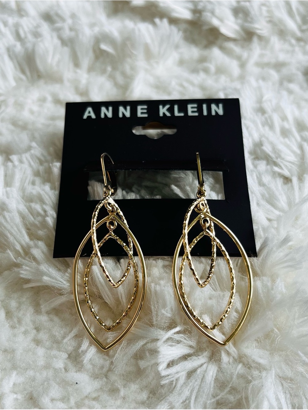 Anne Klein GOLD-TONE TEXTURED ORBITAL DROP EARRINGS - Picture 4 of 8